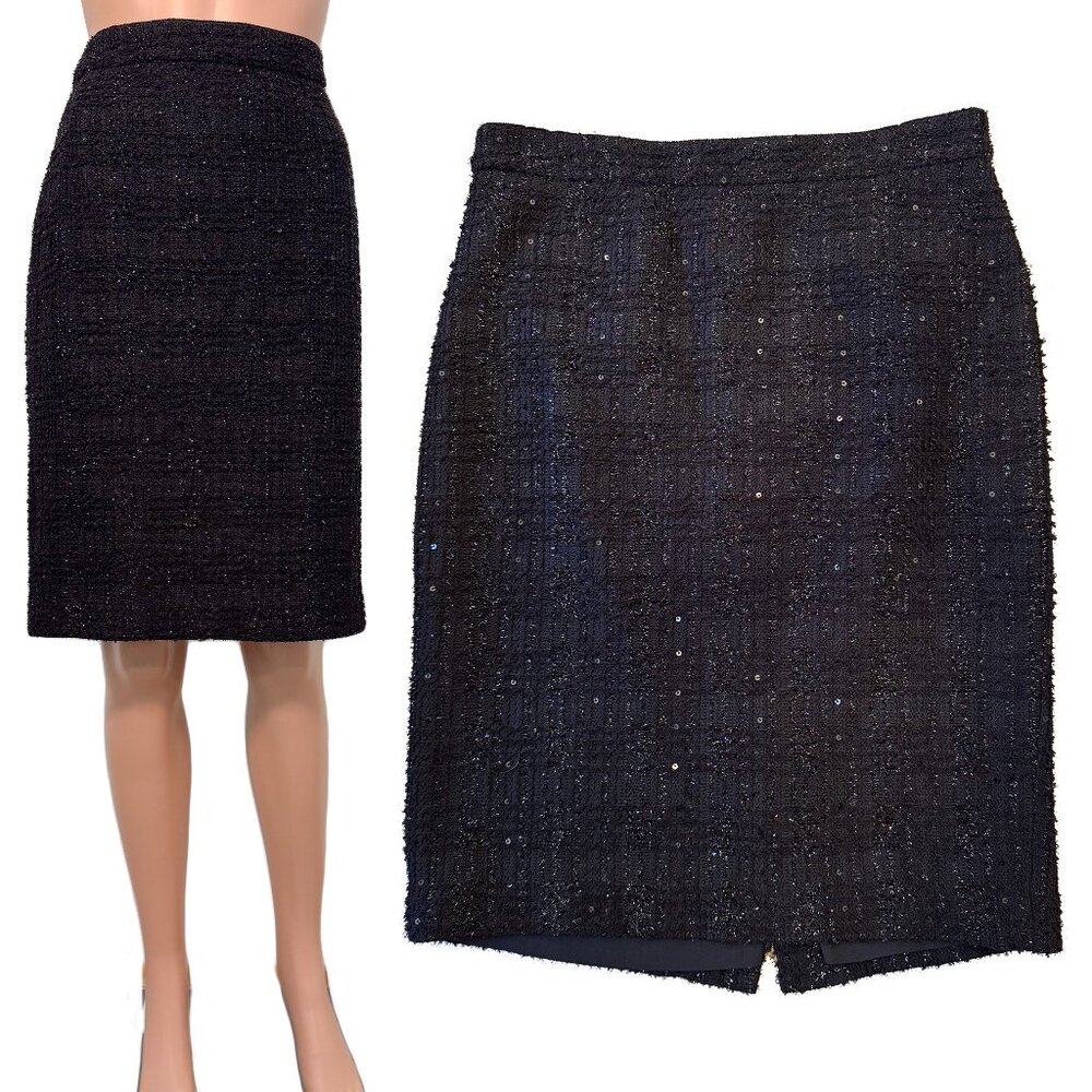 Ann Taylor Black Sequin Tweed Texture Knee-Length Pencil Skirt Women’s 06